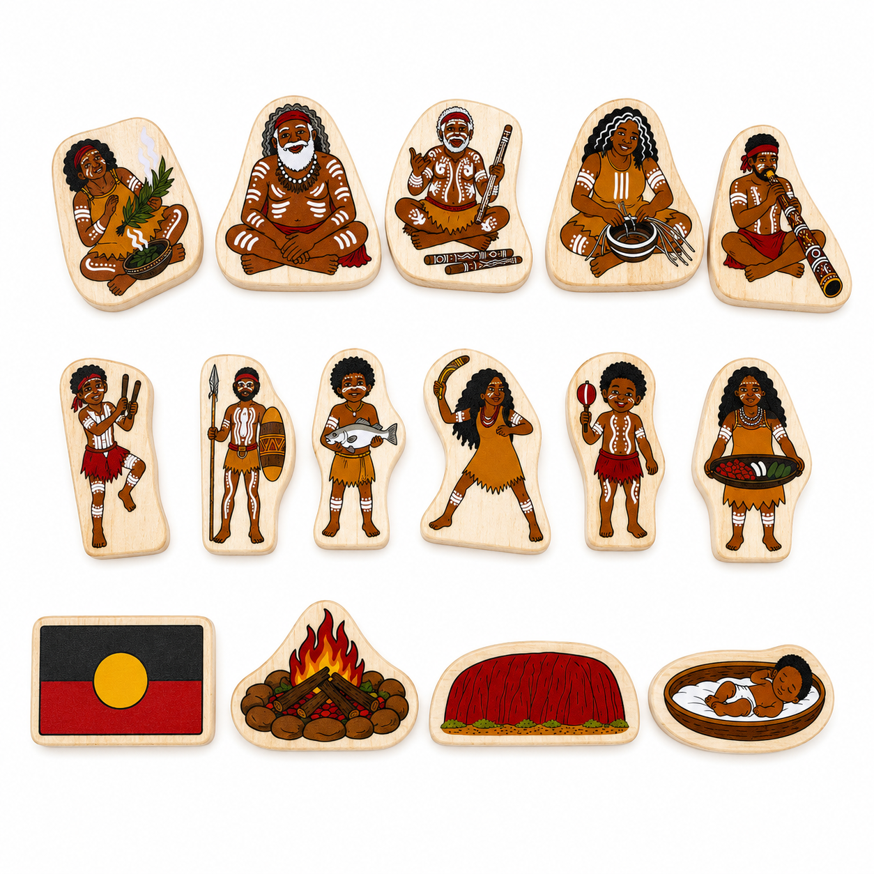 Australian Aboriginal Cultural Learning Blocks | 16 Piece Wooden Storytelling & Educational Set