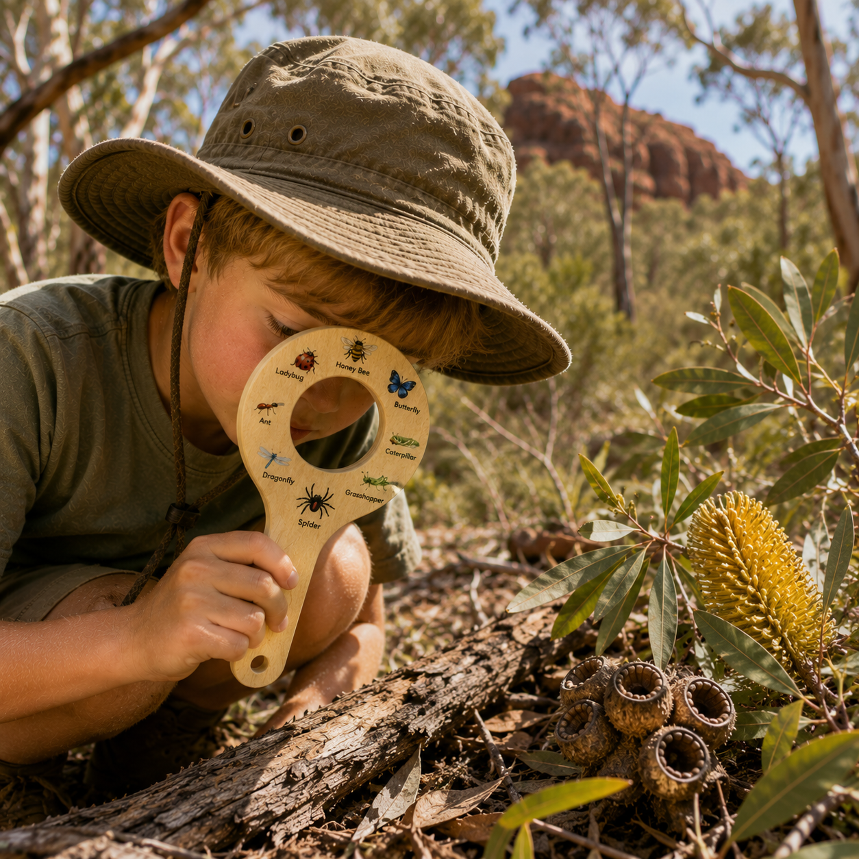 Double-Sided Australian Native Insects &amp; Plants Wooden Viewer for Childcare Bush kindy