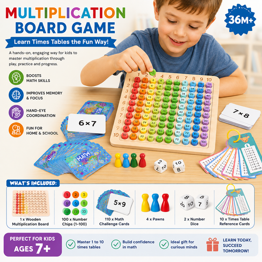 Wooden Multiplication Learning Board with Flash Cards - HAPPY GUMNUT