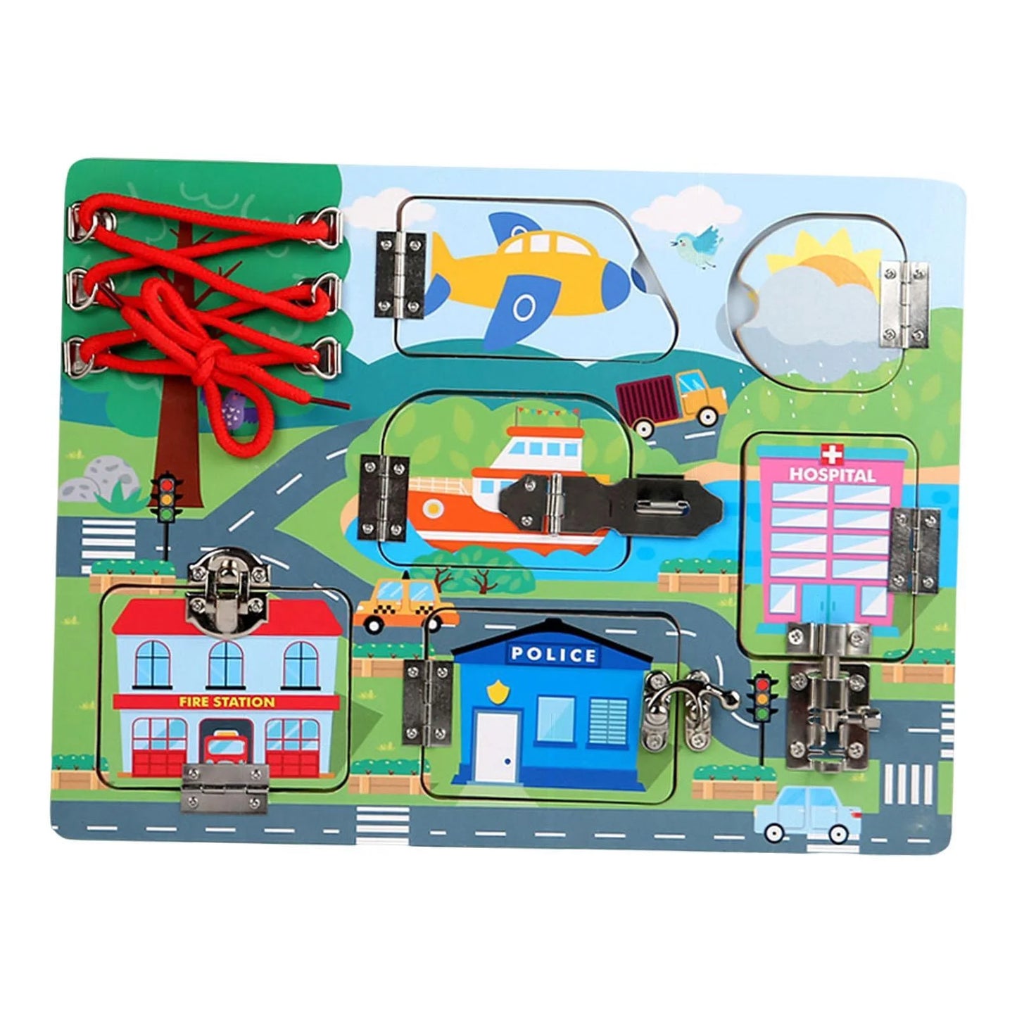 Kids Wooden Busy Board Clock Cogs and Keys Locks Educational Toys - HAPPY GUMNUT