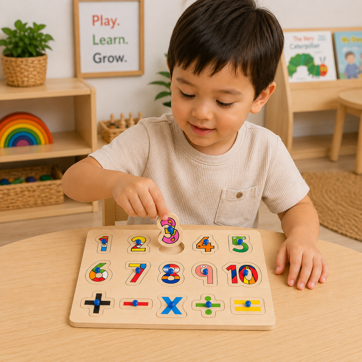 Wooden Number Math Knob 123 Puzzle - HAPPY GUMNUT