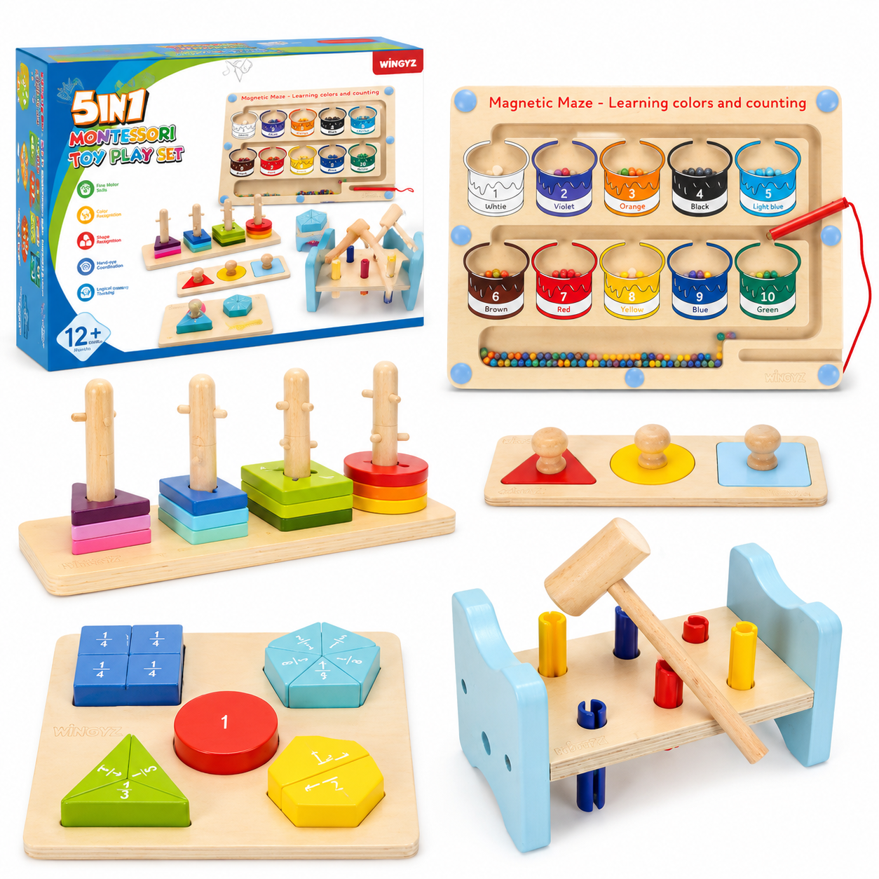 Montessori Wooden Toy Educational Box 5 in 1 Bundle Value Kit - HAPPY GUMNUT