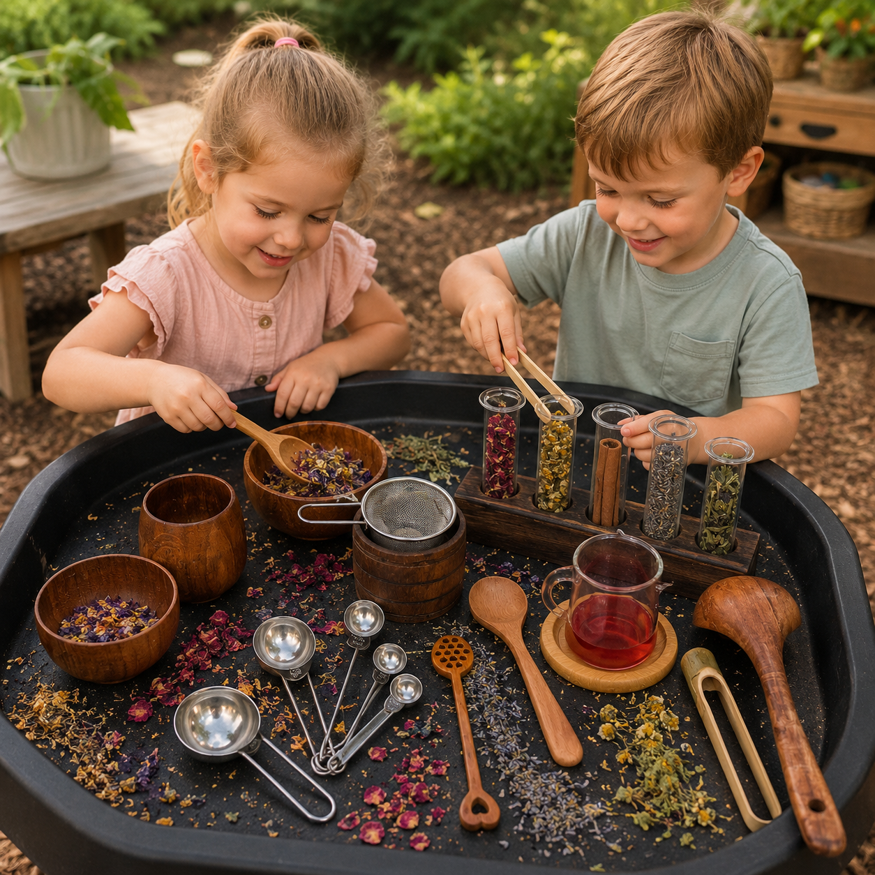 Nature Sensory Play Kit Bundle | Wooden Tea Set & Botanical Exploration Kit
