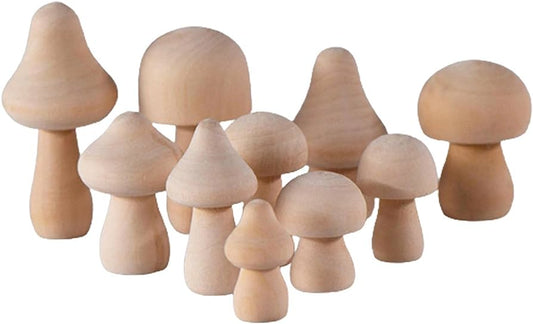 10 Natural Wood MUSHROOMS DIY Loose Parts Kids Craft Wooden toys