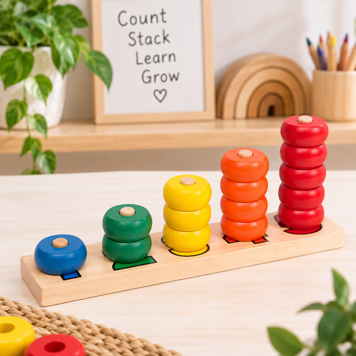 Montessori Wooden Counting Stacker Colour Sorting 1-5 - HAPPY GUMNUT
