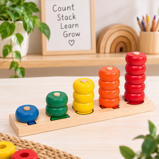 Montessori Wooden Counting Stacker Colour Sorting 1-5 - HAPPY GUMNUT