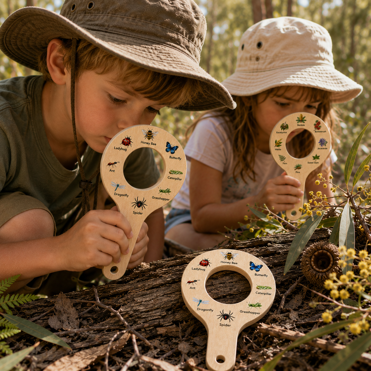 Double-Sided Australian Native Insects &amp; Plants Wooden Viewer for Childcare Bush kindy