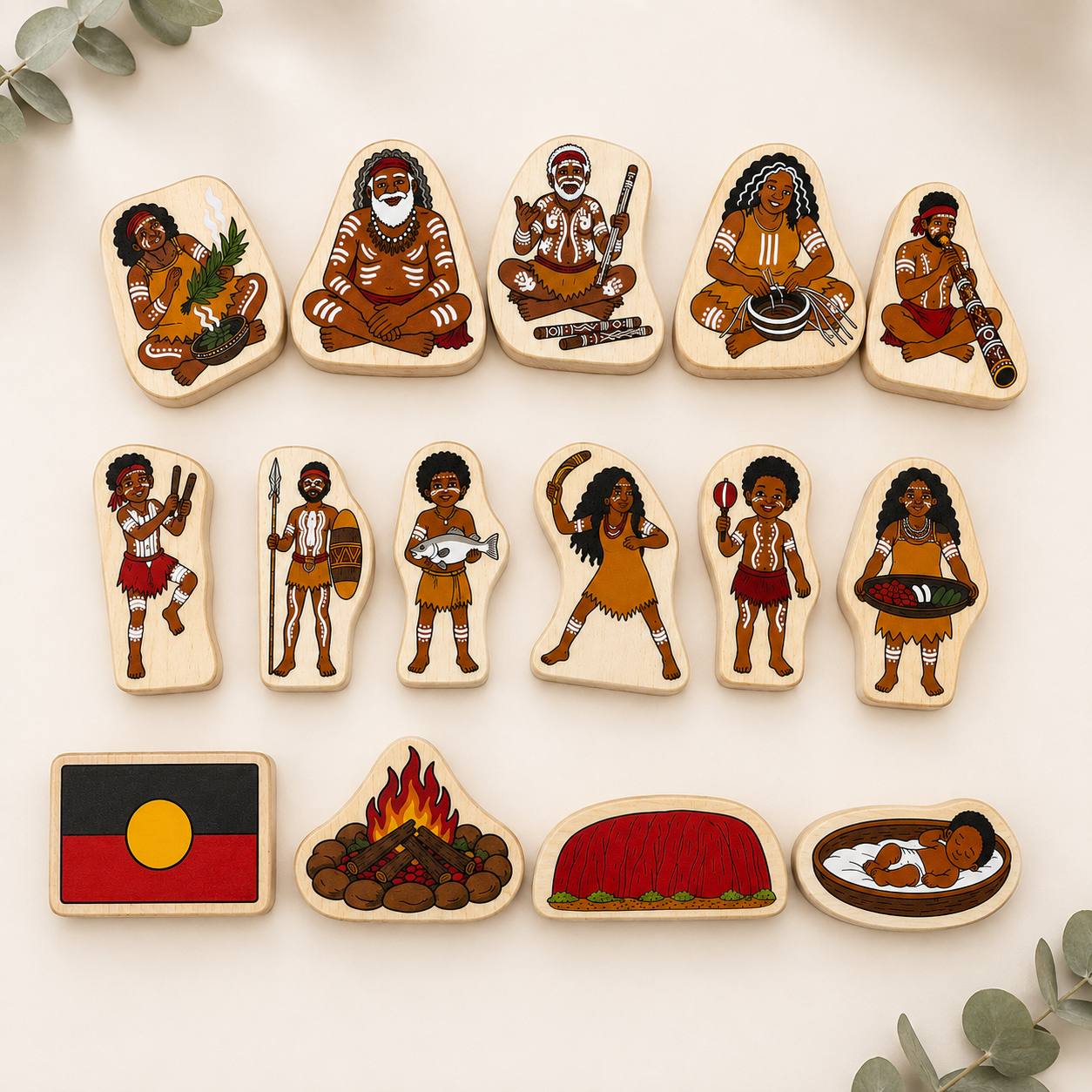 Australian Aboriginal Cultural Learning Blocks | 16 Piece Wooden Storytelling & Educational Set