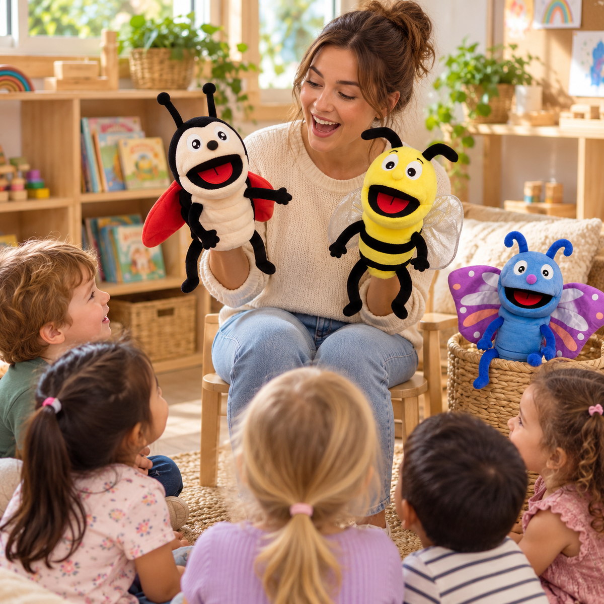 Butterfly, Ladybird,  Bee Hand Puppets Story Time Childcare Toy