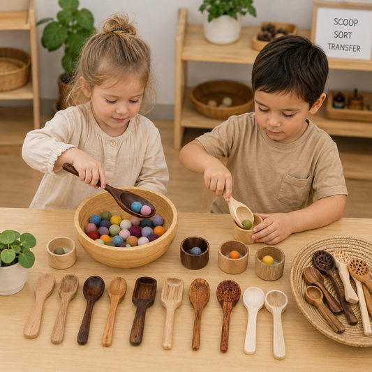 Natural Wooden Sensory Play Tools – Scoops, Ladles; Spoons Childcare Sensory Play Kit DIY - HAPPY GUMNUT