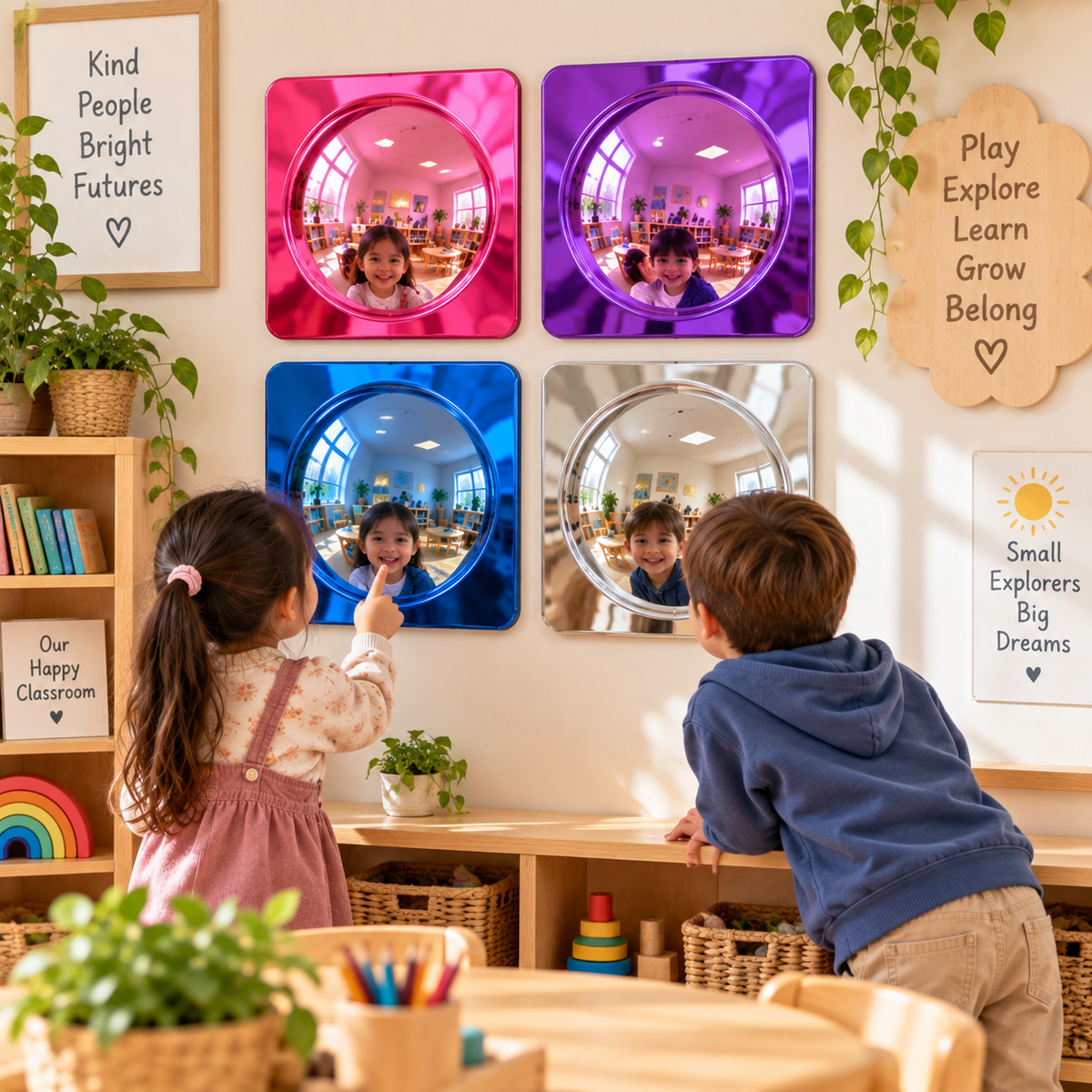 Bubble Mirror Set Sensory Wall Mirrors for Kids 25.4cm  | Clear, Red, Yellow, Green, Blue, Pink, Purple Childcare Classroom - HAPPY GUMNUT