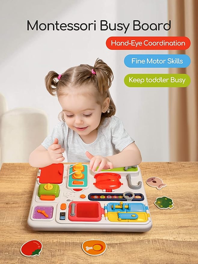 Kids Busyboard with Sounds and Light Lock and Key Door Hinges !