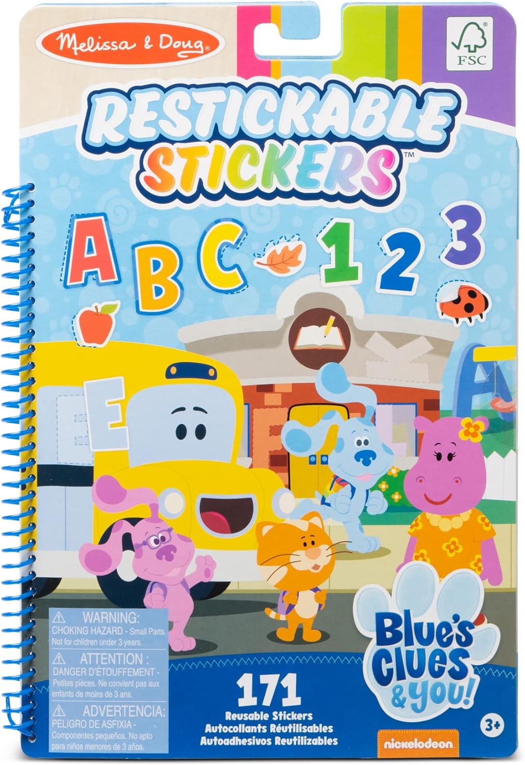 Portable Blue's Clues & You! Restickable Stickers - Numbers & Letters Learning Board Book - HAPPY GUMNUT