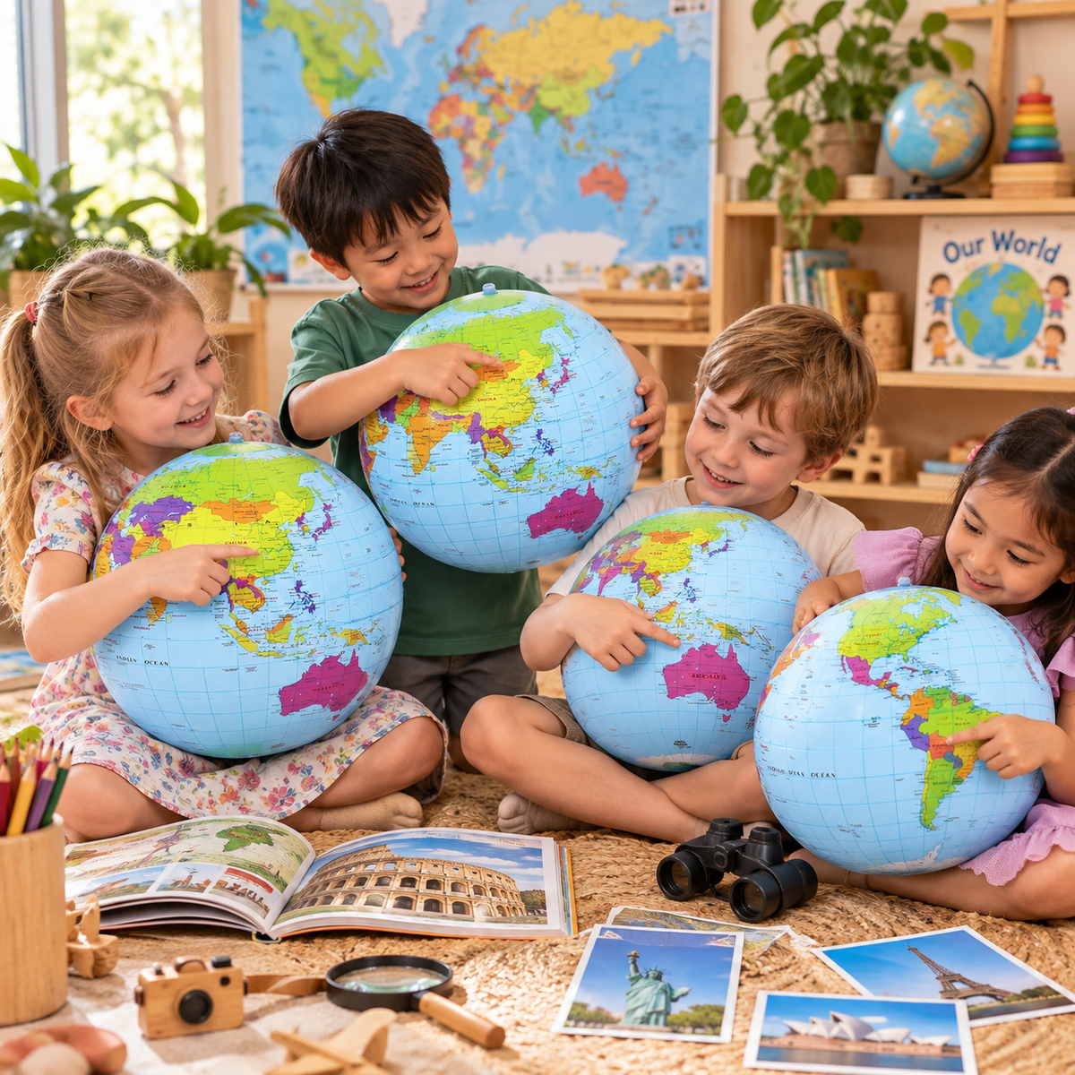 Inflatable Blow up Earth PVC Ball 30cm Globe Childcare Classroom Materials