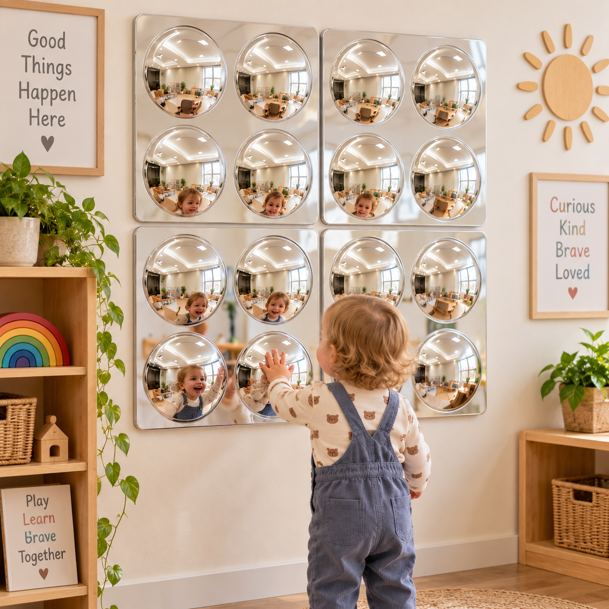4 Bubbles Mirror Set Sensory Wall Mirrors 33cm for Kids Childcare Room Decoration