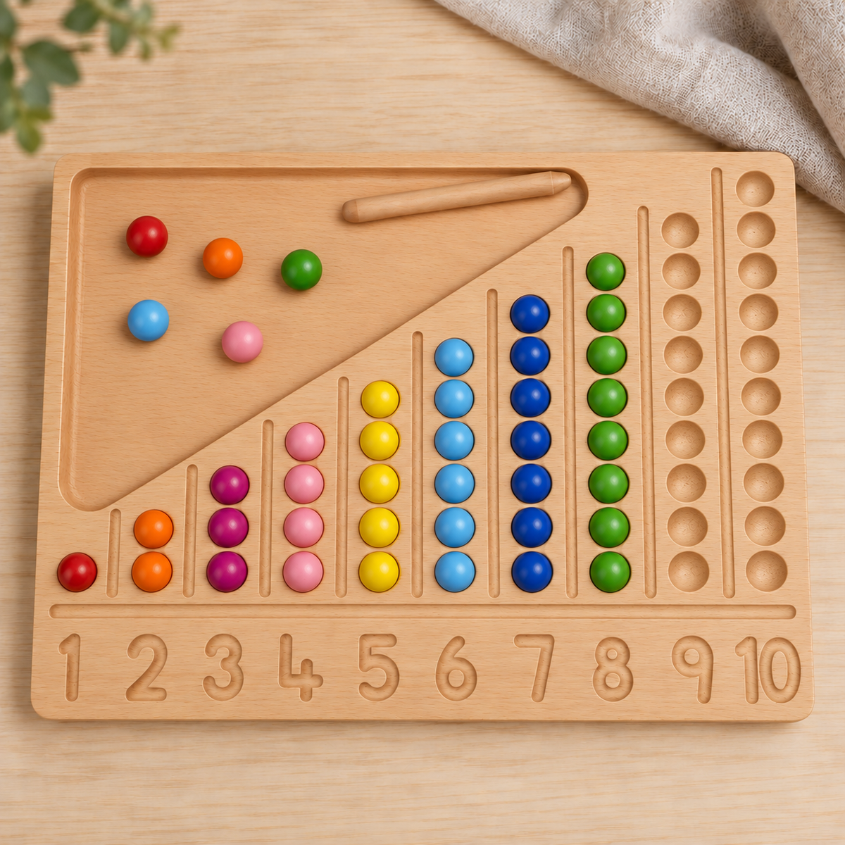 Montessori Inspired Wooden Number Tracing Board Kids Children Learn Math Counting Beads Educational Toy
