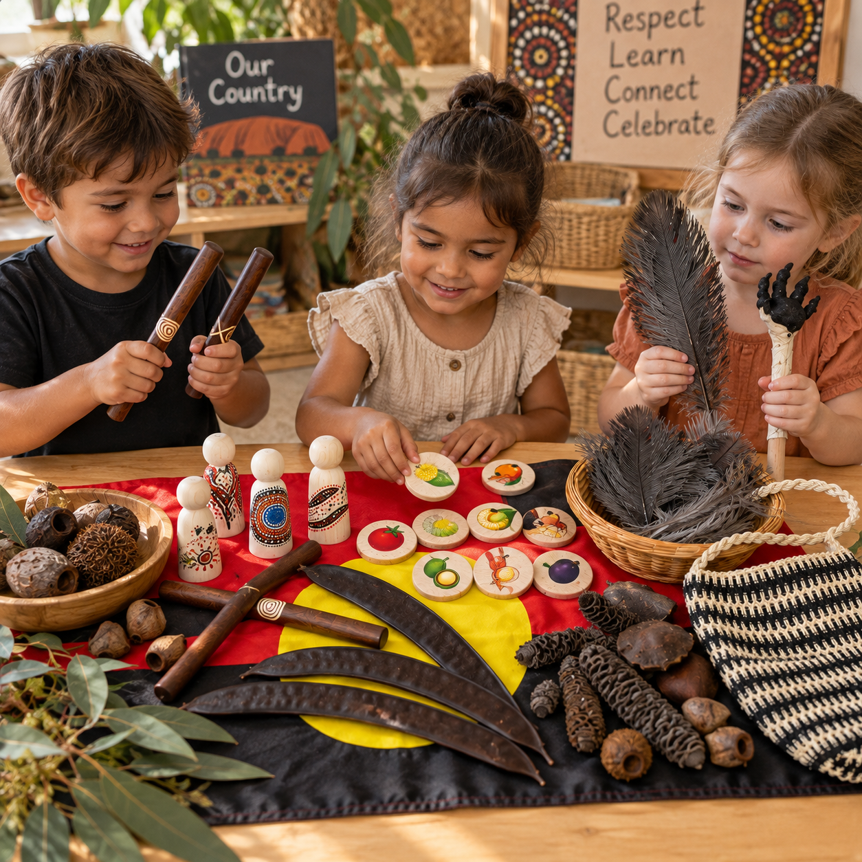 73 pieces Aboriginal Culture & Bush Tucker & Music and Art Classroom Learning Bundle