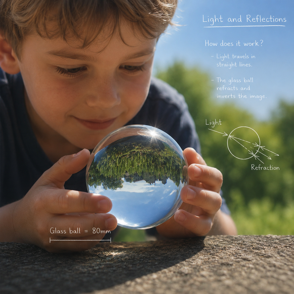 80mm Clear Glass Crystal Ball Sensory Educational Optical Illusions Viewer various Sizes 70mm - HAPPY GUMNUT