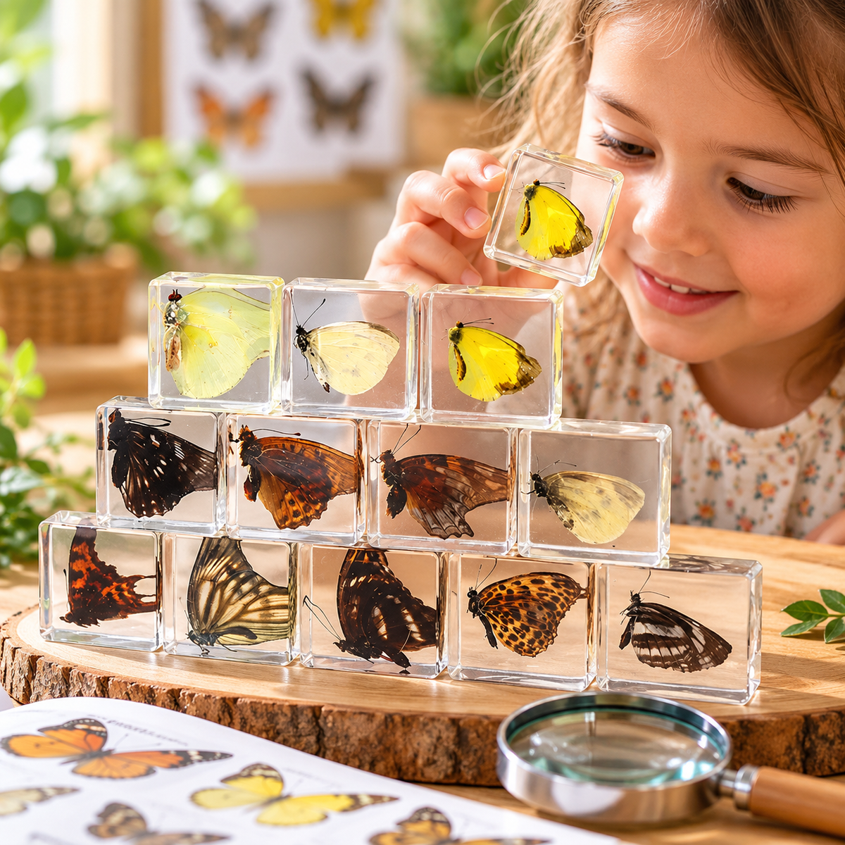 Real Butterfly Specimens in Clear Resin Blocks – Children Kids Nature & Science Learning Insect Toy Gift