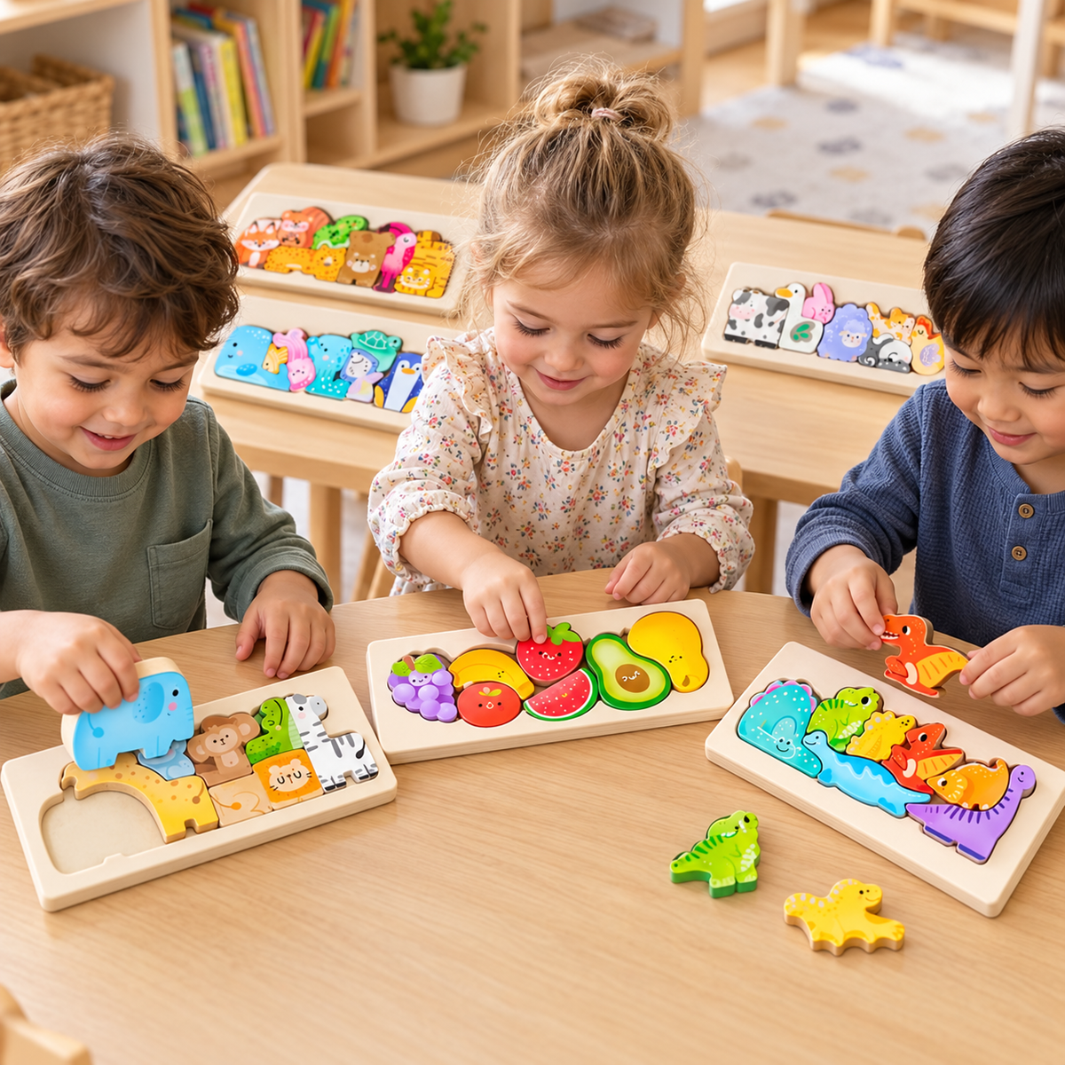 Animal Wooden Chunky Puzzle Blocks – 6 Themes to Choose From - Kids Children Educational Toy