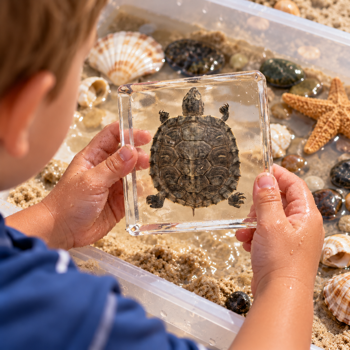 Real Turtle Specimen in Resin Block Kids Science Educational Material Toy Gift Epoxy STEM - HAPPY GUMNUT