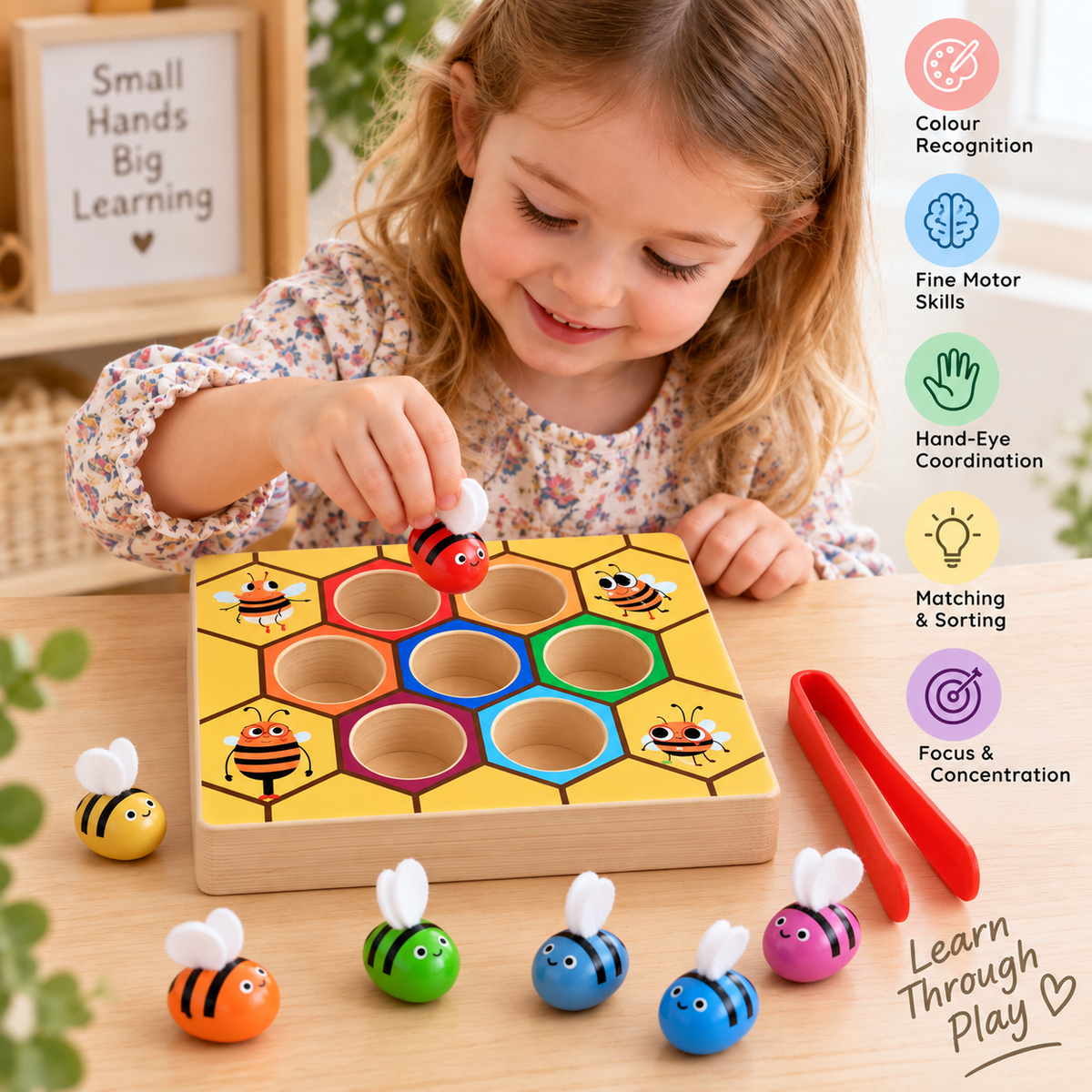 Wooden Beehive Game Catching Bee Toy