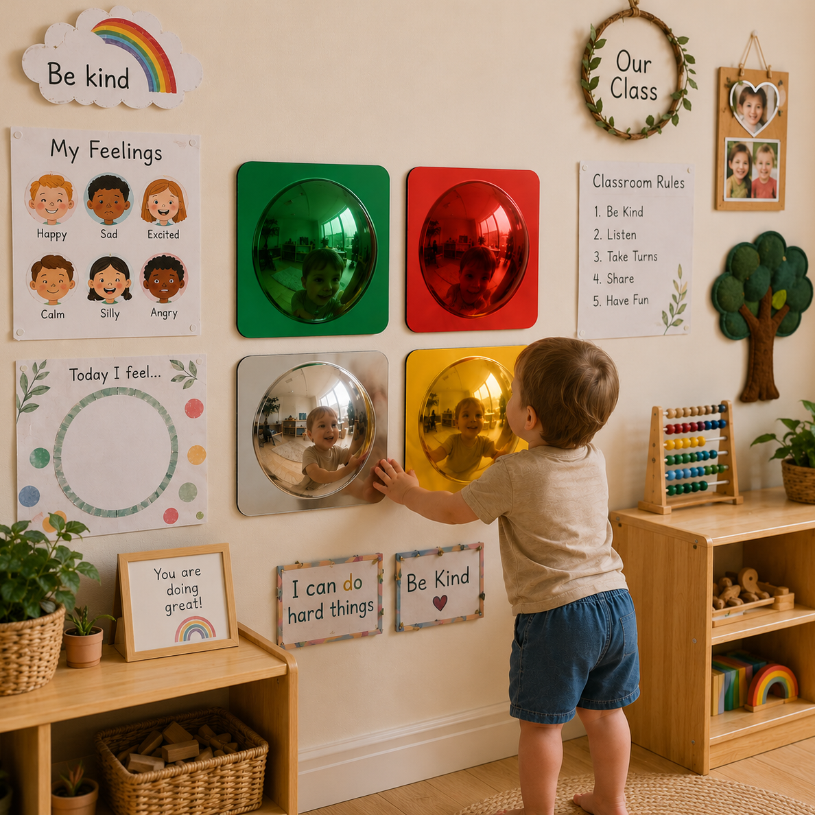 Bubble Mirror Set (4 Pack) – Sensory Wall Mirrors for Kids | Red, Yellow, Green & Clear - HAPPY GUMNUT