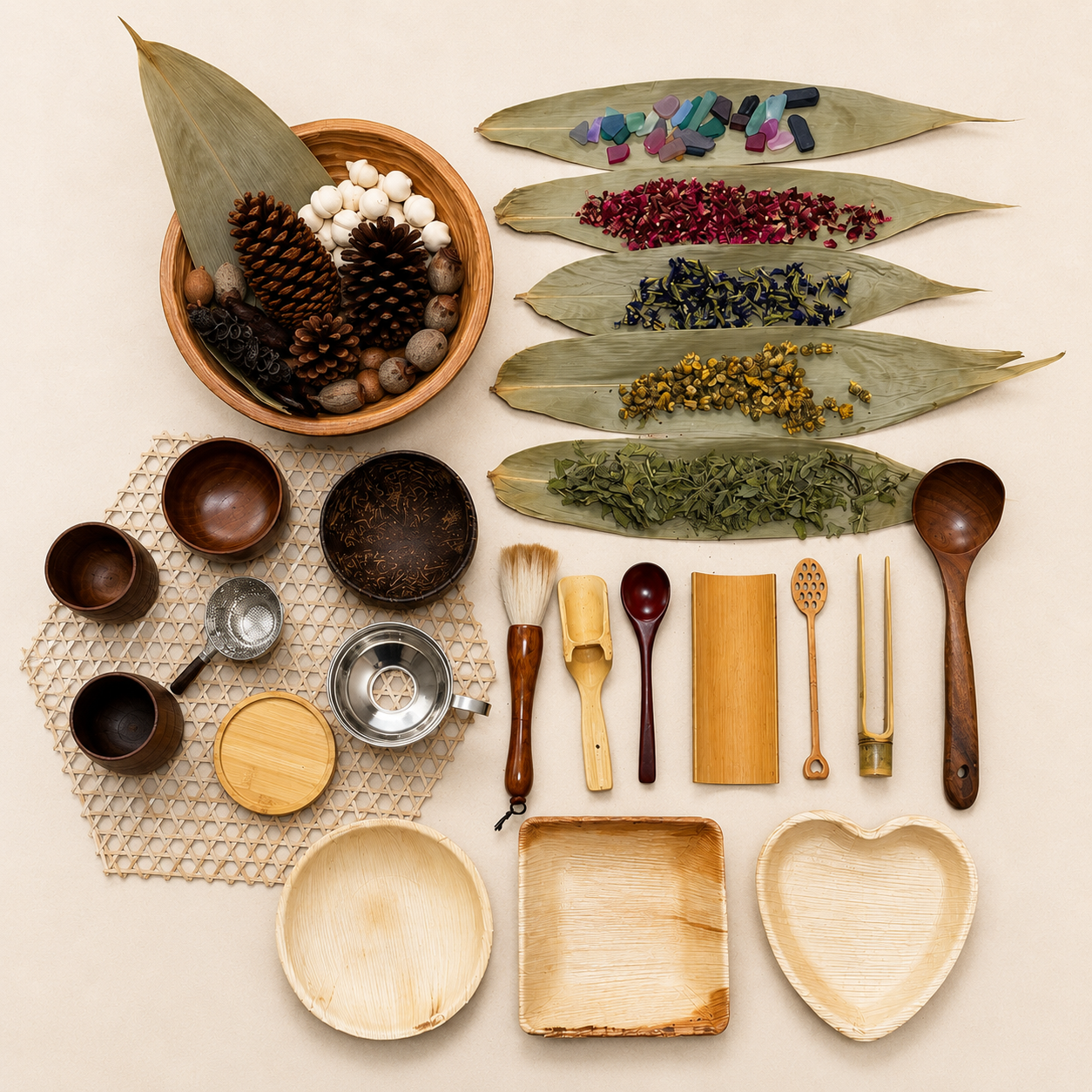 60+ Pieces Nature Ultimate Classroom Sensory Play Kit Bundle Wooden Tea Play Set