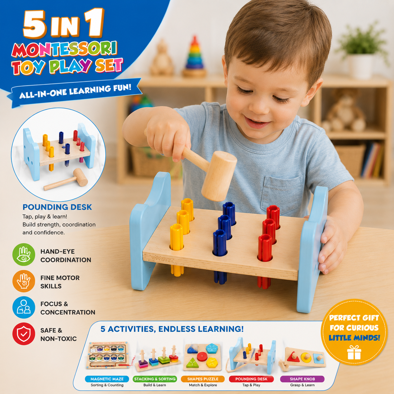Montessori Wooden Toy Educational Box 5 in 1 Bundle Value Kit - HAPPY GUMNUT