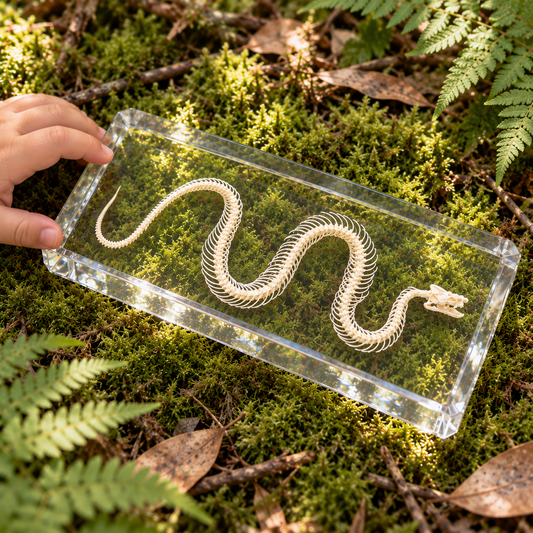 Real Snake Skeleton Specimen in clear Resin Block,  Kids Educational Science STEM Material Gift