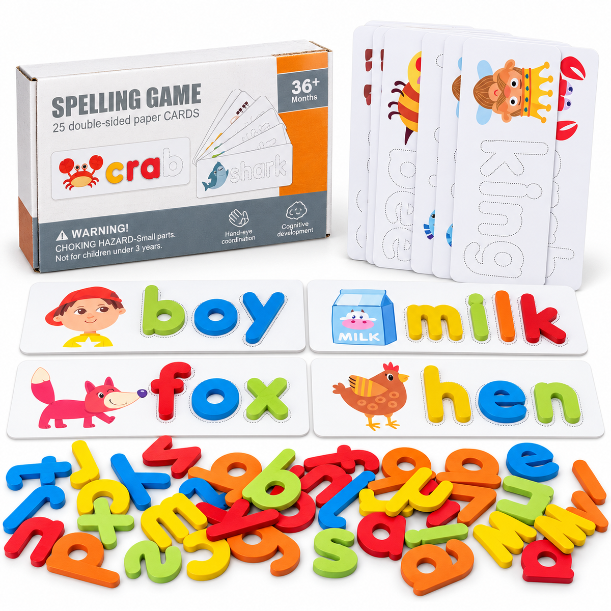 Wooden Learn to Spell Alphabet Words Phonics With Flash Cards