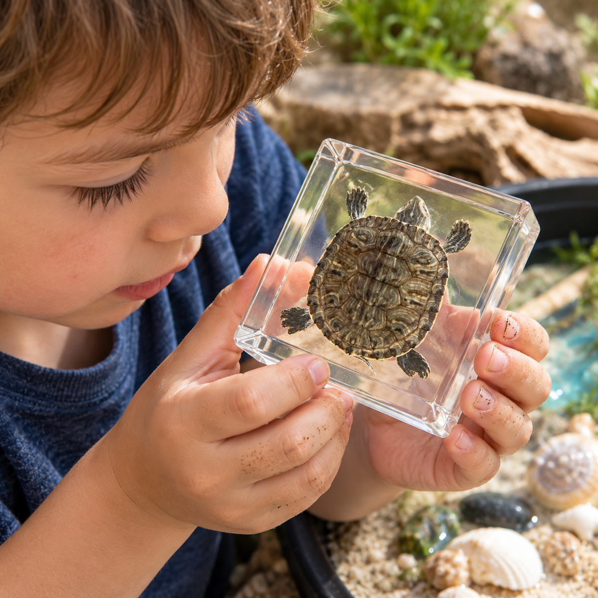 Real Turtle Specimen in Resin Block Kids Science Educational Material Toy Gift Epoxy STEM - HAPPY GUMNUT