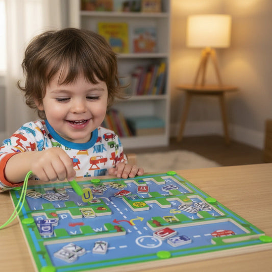 Portable Magnetic Alphabet Car Pen Sliding Traffic Maze Puzzle Board - HAPPY GUMNUT