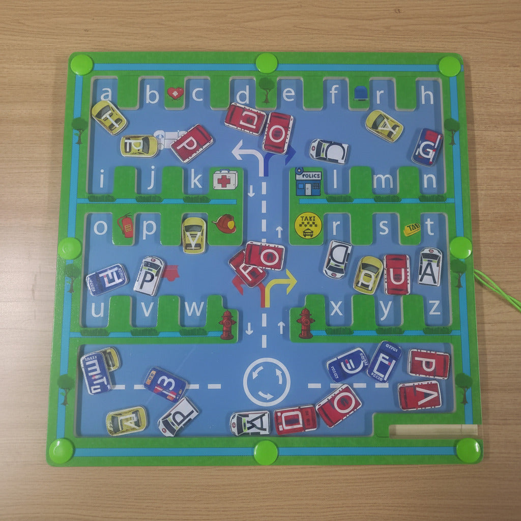 Portable Magnetic Alphabet Car Pen Sliding Traffic Maze Puzzle Board - HAPPY GUMNUT
