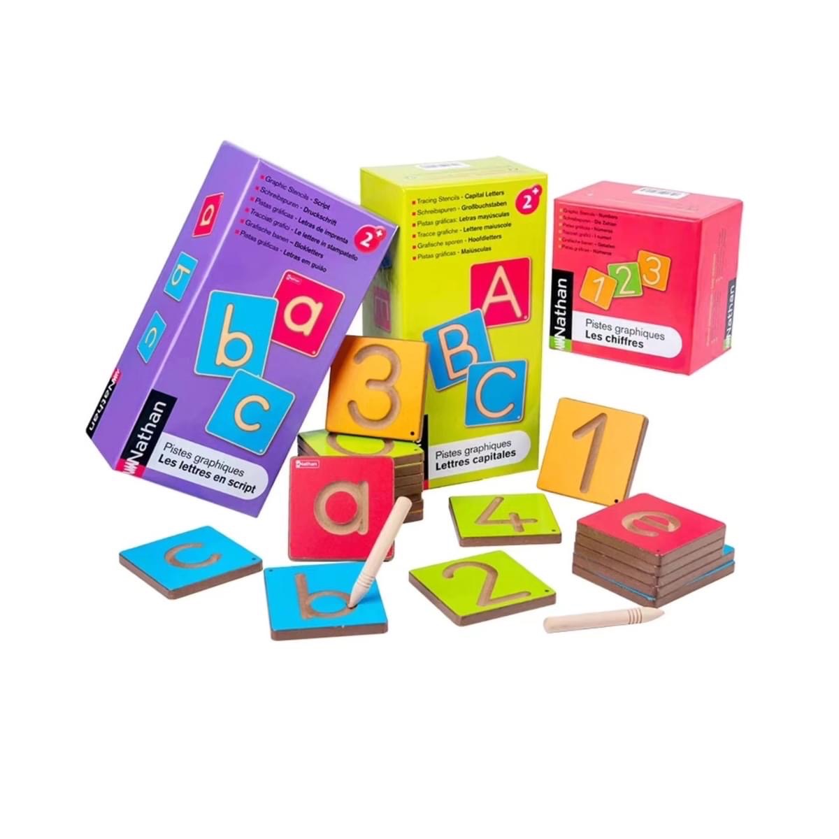 Nathan Wooden Alphabet Tracing Writing Board Pre-writing Letter Toy Upper or Lower Cases ALPHABET OR COUNTING