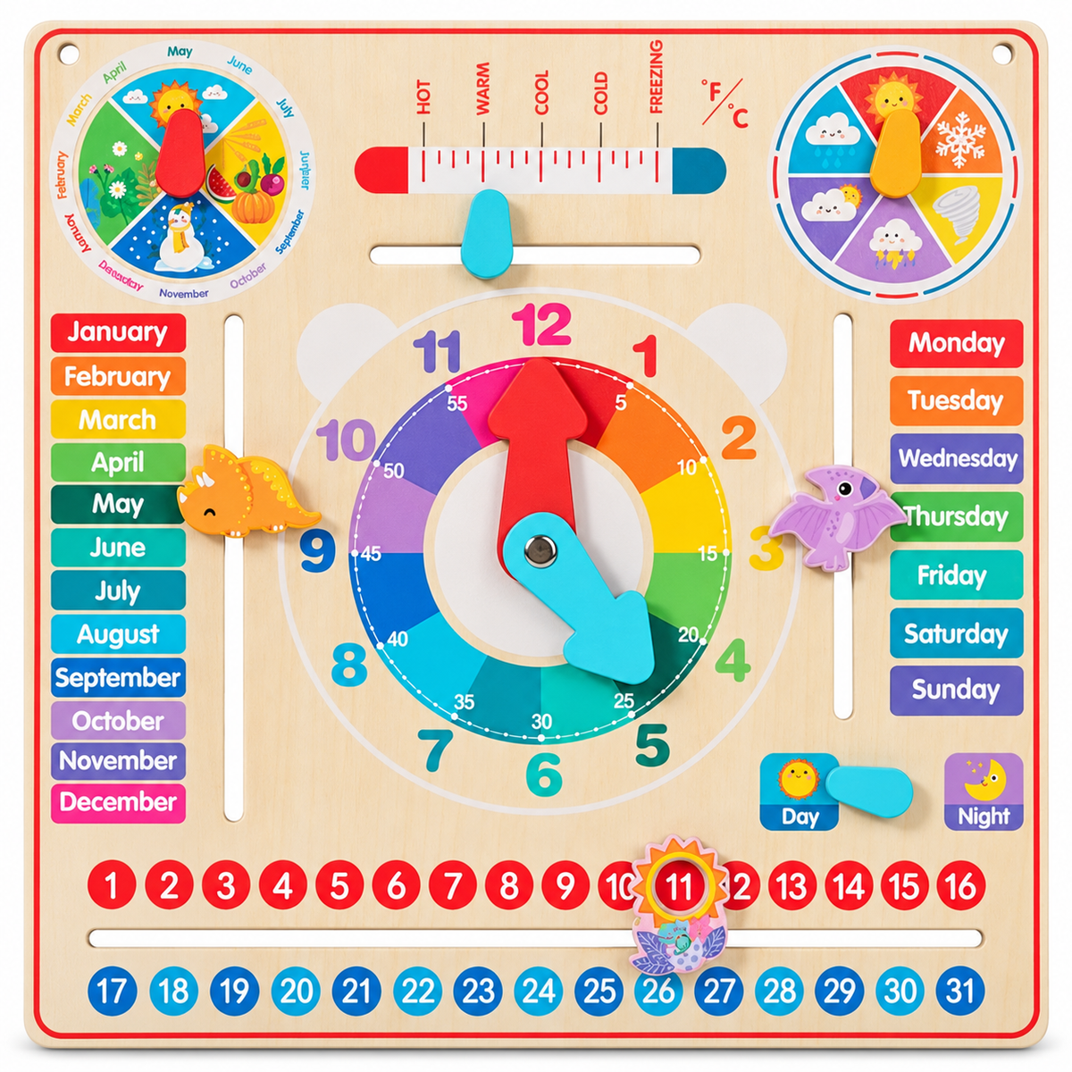 Wooden Calendar, Clock & Weather Learning Board Kids Children Educational Toy