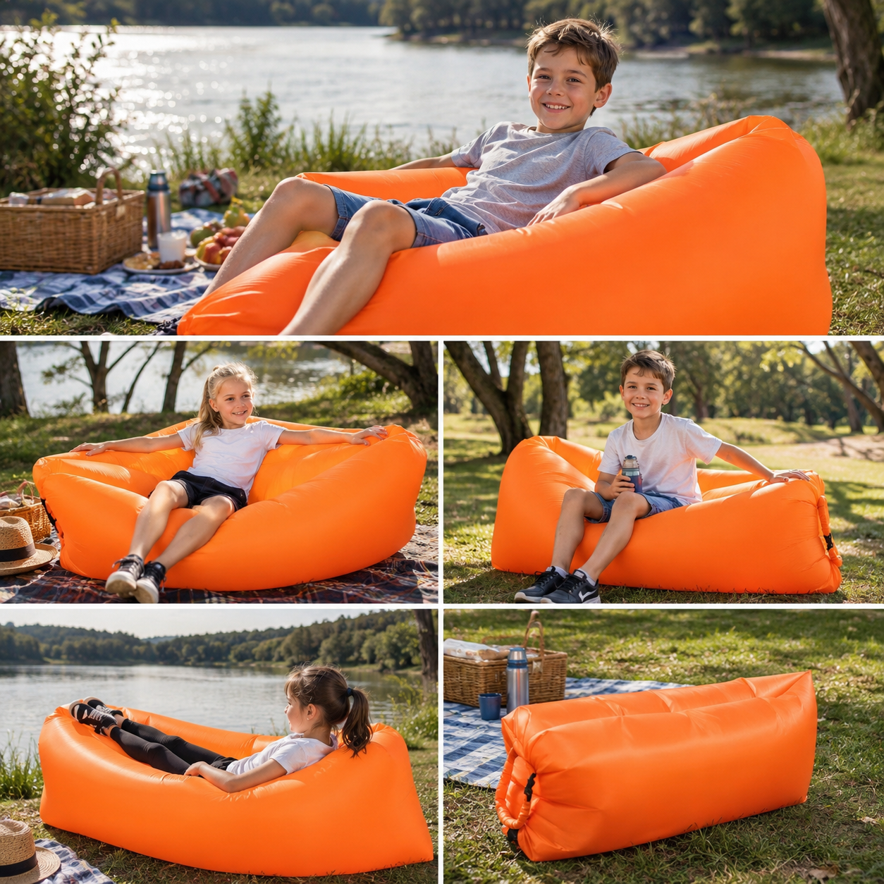 200cm Inflatable Lounger for Camping Colour Pillows Air Bags Seat Sensory Chair for Kids Picnic Childcare