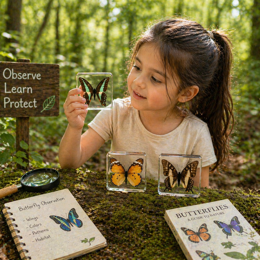 3 Butterflies Resin Bundle Monarch Bluebottle Butterfly Specimen Educational Set B