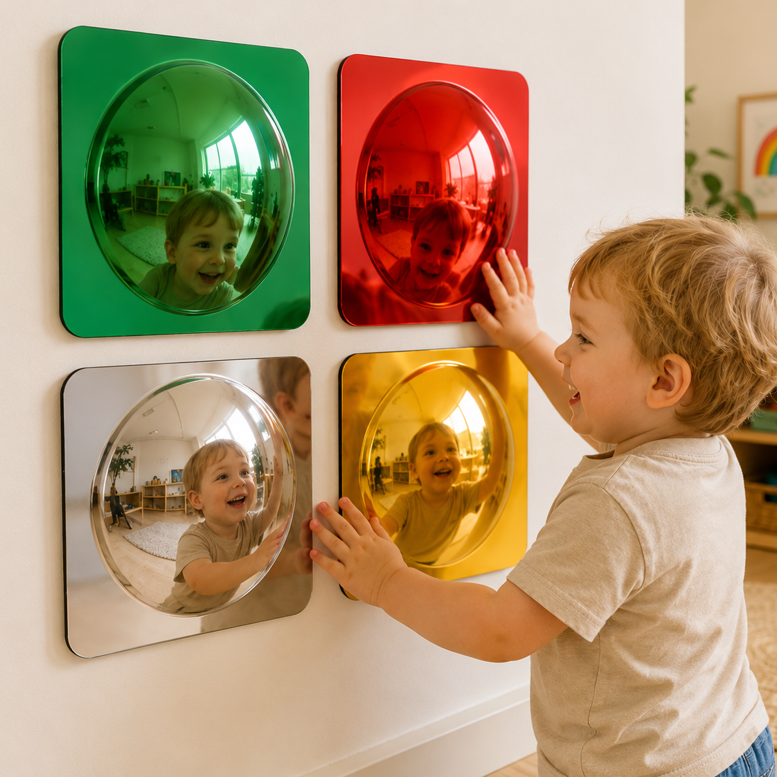 Bubble Mirror Set (4 Pack) – Sensory Wall Mirrors for Kids | Red, Yellow, Green & Clear - HAPPY GUMNUT