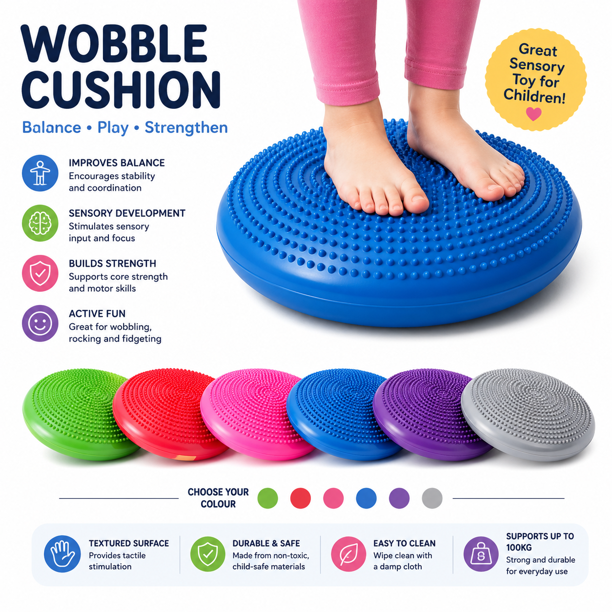 Kids Sensory Balancing Wobble Seating Cushion Tactile Pods Yoga Disc - HAPPY GUMNUT