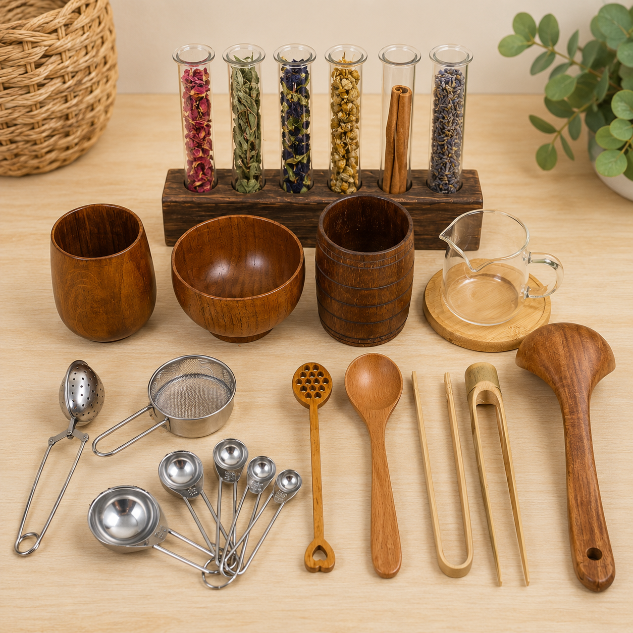Nature Sensory Play Kit Bundle | Wooden Tea Set & Botanical Exploration Kit