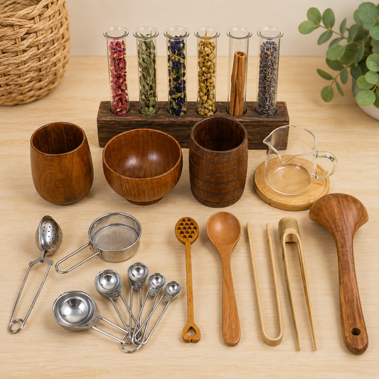 Nature Sensory Play Kit Bundle | Wooden Tea Set & Botanical Exploration Kit