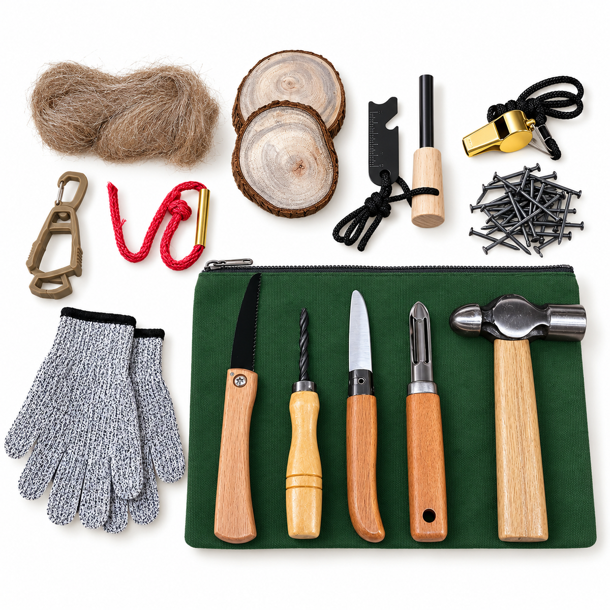 Children’s Bushcraft Woodworking Kids Whittling Knife and Spinning Hand Drill Kit Camping Tool Fire Starter