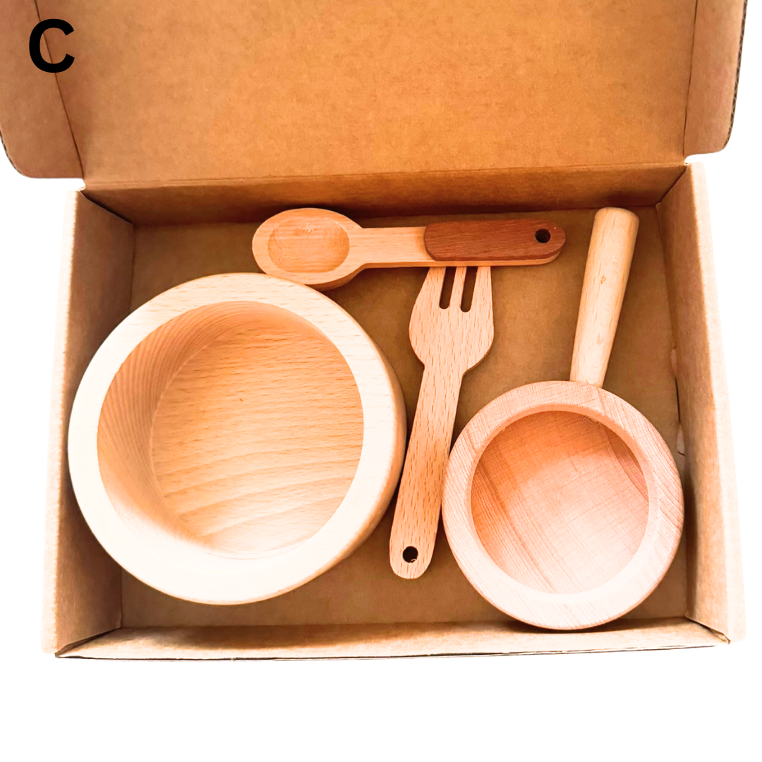 Wooden Kitchen Utensil  & Cookware Roleplay Toy Play set