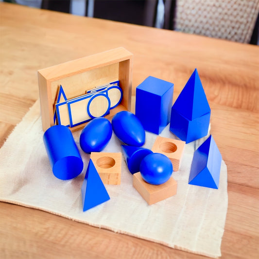 Large Wooden Montessori 3D Geometric Solids Shapes set of 10