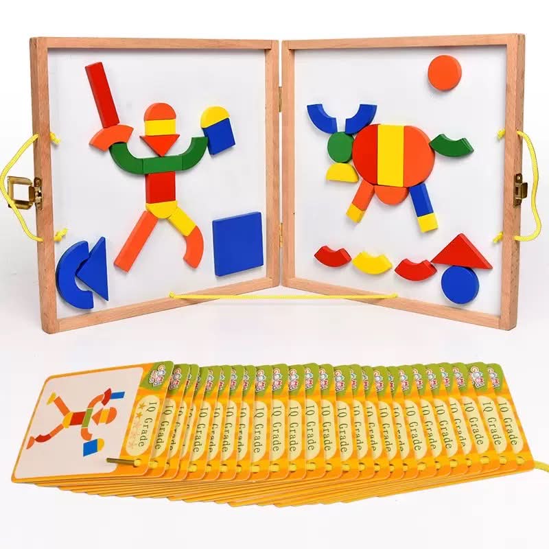 Magnetic Geometric Shapes Board Pattern Game With Flash Cards - HAPPY GUMNUT