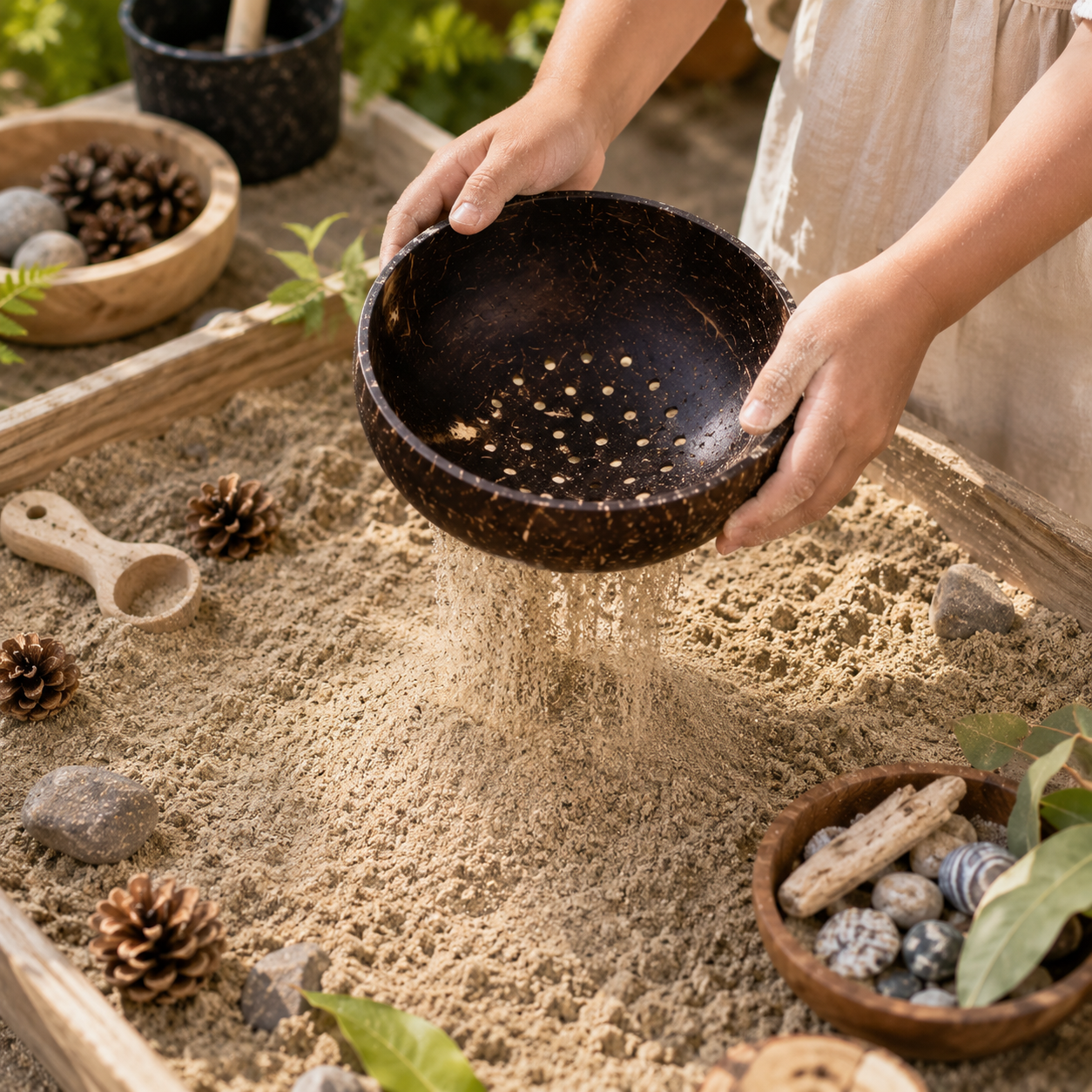 Natural Coconut Sensory Strainer – Natural Loose Parts Play