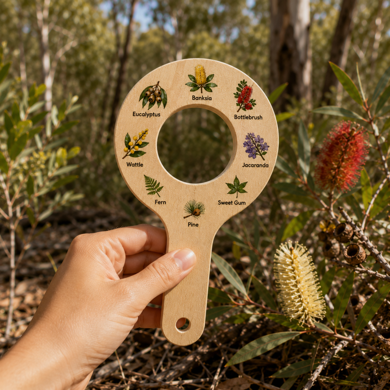 Double-Sided Australian Native Insects &amp; Plants Wooden Viewer for Childcare Bush kindy