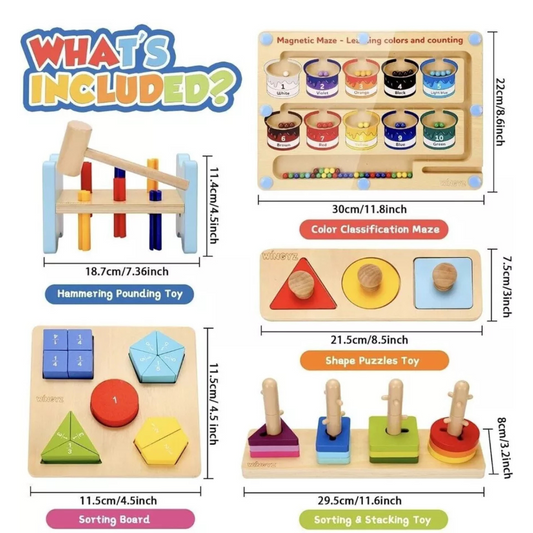 Montessori Wooden Toy Educational Box 5 in 1 Bundle Value Kit