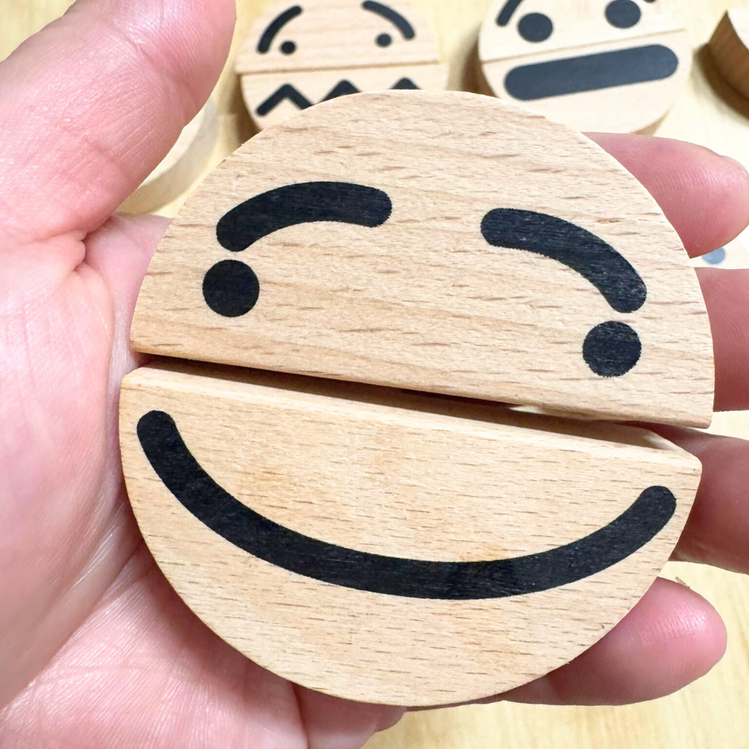 20Pcs Kids Wooden Feeling Emotions Emoji Teaching Activities Learning Blocks - HAPPY GUMNUT